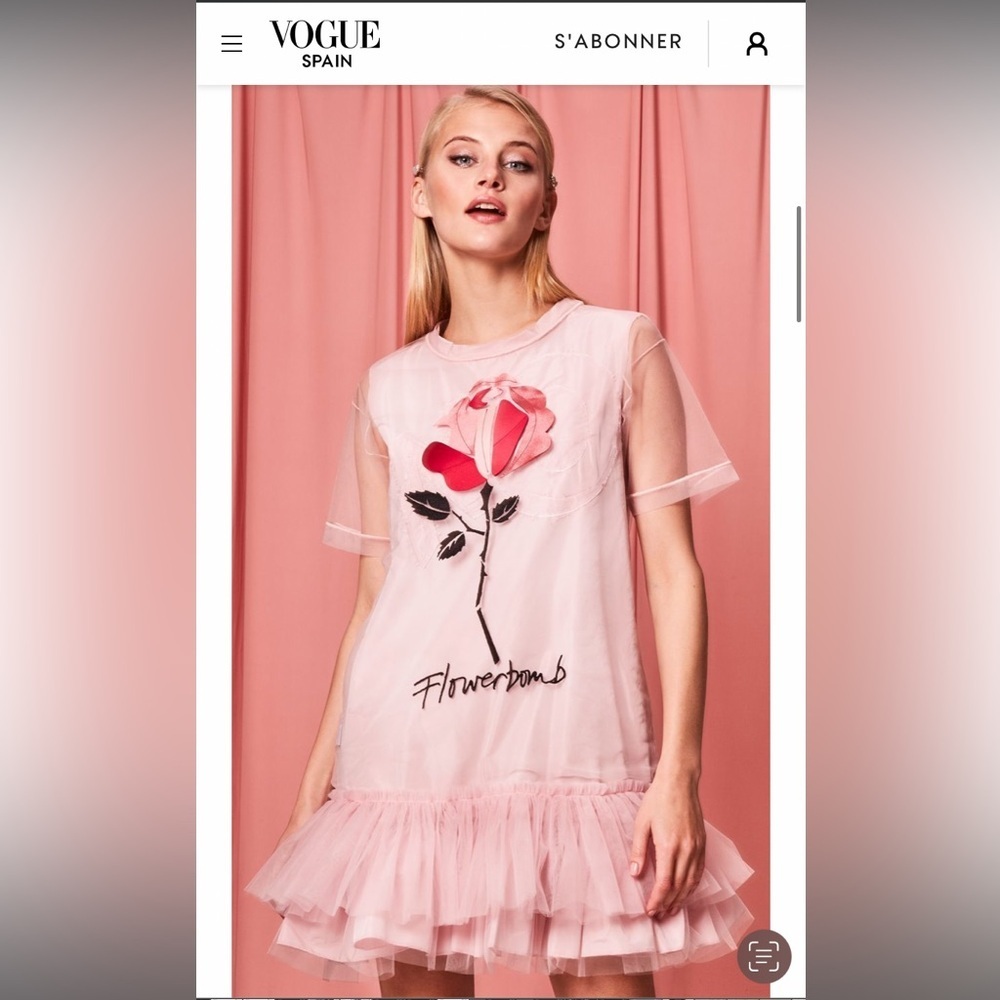 OOAK * VOGUE COVER! Dress VIKTOR & ROLF‎ Tulle Floral Embroidered Mini Pink XS/S